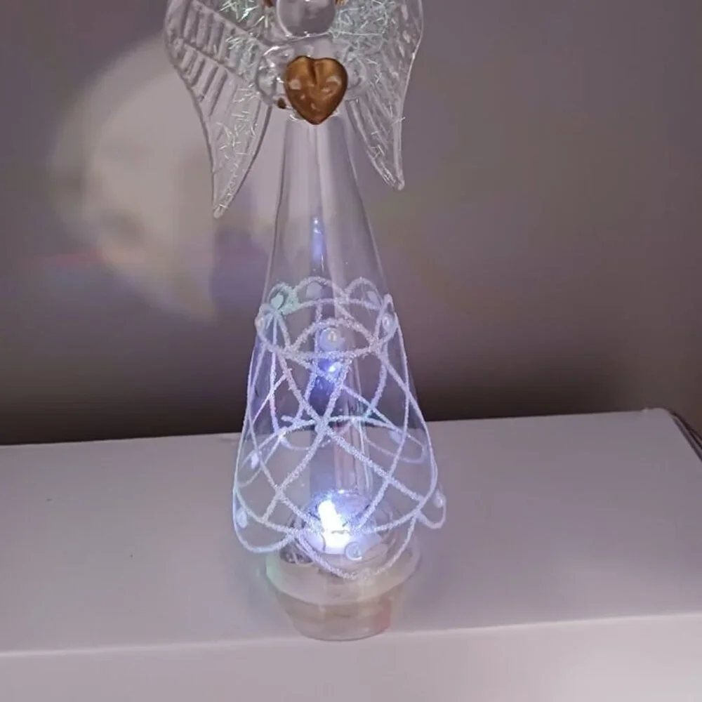 Angel light up  glass ornament glass with gold heart